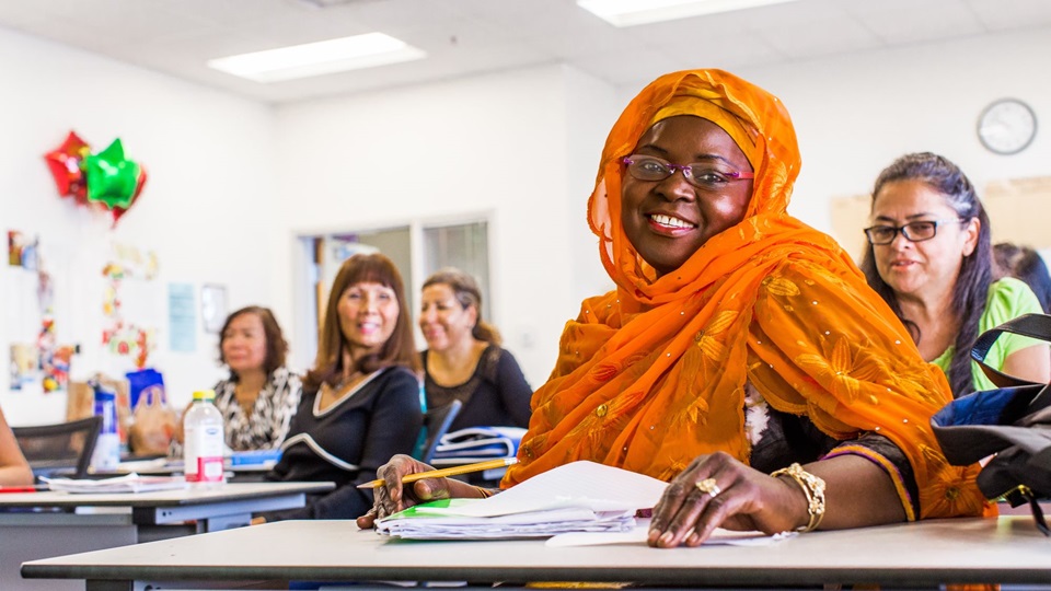 A classroom of women take a test at the Rio Salado College in Tempe, AZ on October 26, 2016.